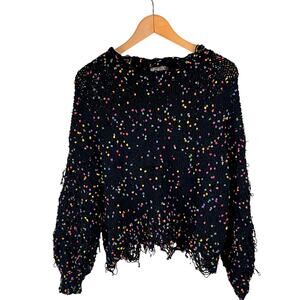 Ir. : Confetti Dot Pop Yarn Distressed Knit Black Open Chunky Weave Sweater S/M